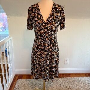 41 Hawthorn Black Floral Wrap Midi Dress with Mustard & White Bloom
